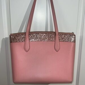 Kate Spade Pink Leather Sparkly Flash Glitter Large Tote
